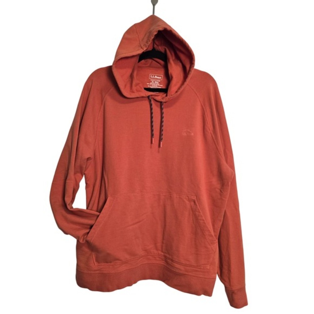 LL Bean Mens XL Regular Burnt Orange Fleece Pullover Hoodie Raglan Logo